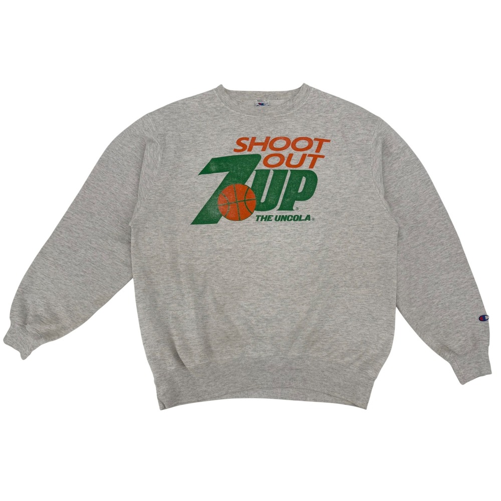 Vintage 90's Champion 7UP Shoot Out Graphic Crew Neck‎ Sweatshirt Mens XL Grey